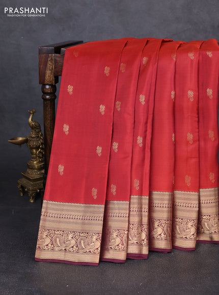 Kanchipuram silk saree rust shade and coffee brown with zari woven buttas and zari woven border