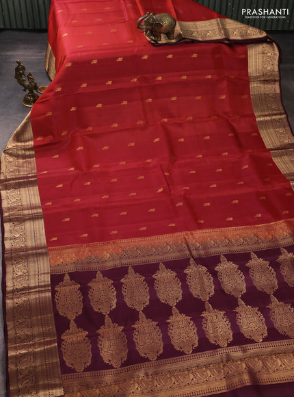 Kanchipuram silk saree rust shade and coffee brown with zari woven buttas and zari woven border