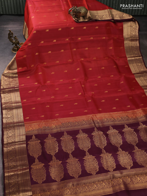 Kanchipuram silk saree rust shade and coffee brown with zari woven buttas and zari woven border