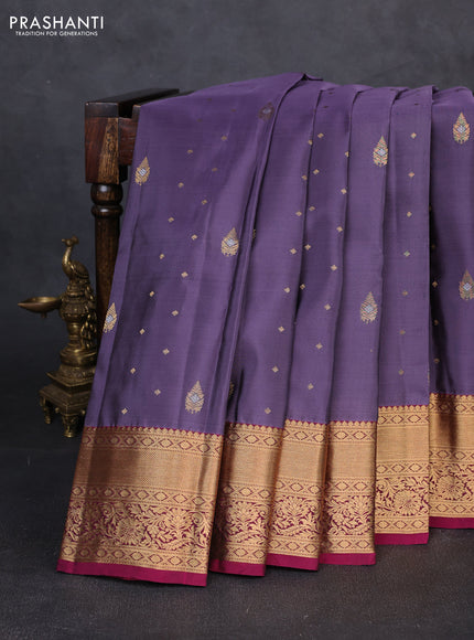 Kanchipuram silk saree pastel purple and magenta pink with allover zari woven buttas and zari woven border