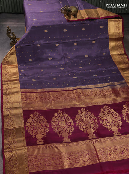 Kanchipuram silk saree pastel purple and magenta pink with allover zari woven buttas and zari woven border