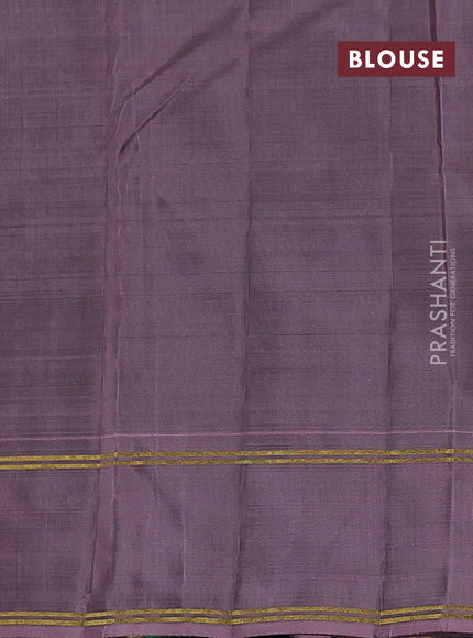 Kanchipuram silk saree green and pastel purple with allover zari weaves and rettapet zari woven border