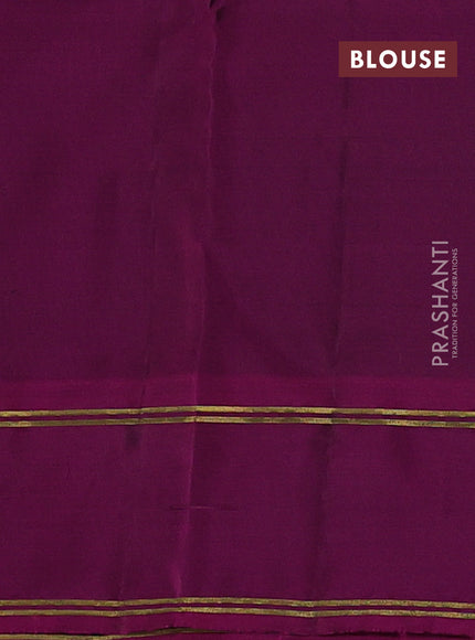 Kanchipuram silk saree bottle green and magenta pink with allover zari weaves and rettapet zari woven border