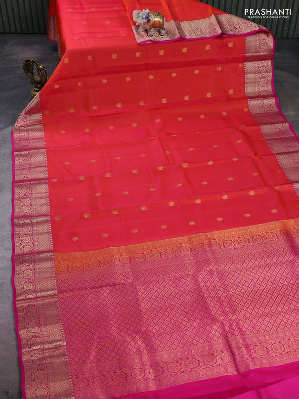 Kanchipuram silk saree dual shade of pinkish orange and pink with zari woven buttas and zari woven border