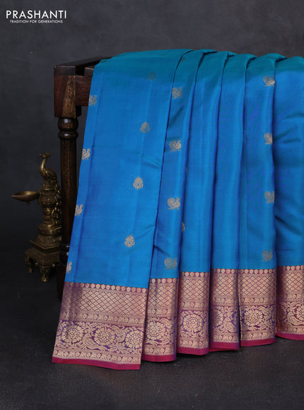 Kanchipuram silk saree cs blue and maroon with allover zari woven buttas and zari woven border