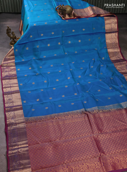 Kanchipuram silk saree cs blue and maroon with allover zari woven buttas and zari woven border