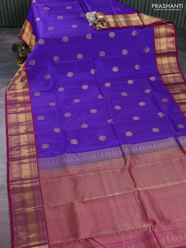 Kanchipuram silk saree violet and dual shade of pink with zari woven buttas and rich zari woven border