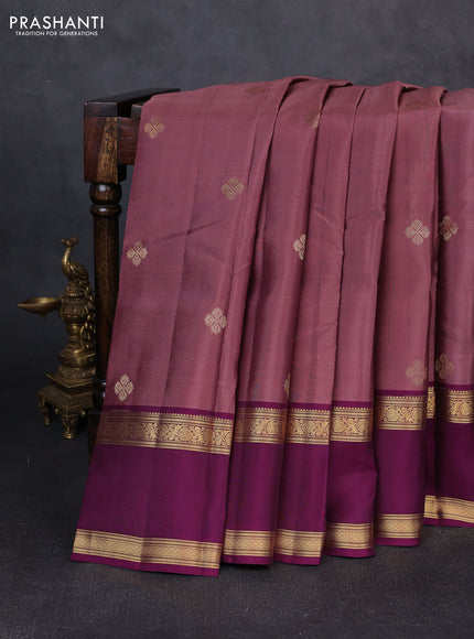 Kanchipuram silk saree onion pink and wine shade with zari woven buttas and rettapet zari woven border