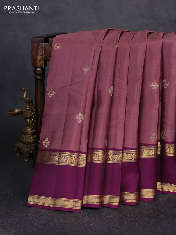 Kanchipuram silk saree onion pink and wine shade with zari woven buttas and rettapet zari woven border