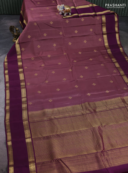 Kanchipuram silk saree onion pink and wine shade with zari woven buttas and rettapet zari woven border