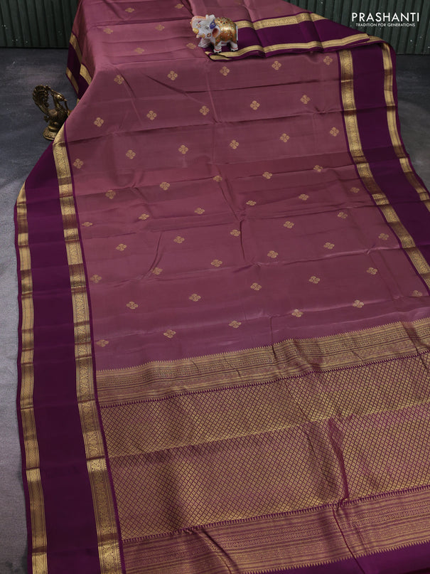Kanchipuram silk saree onion pink and wine shade with zari woven buttas and rettapet zari woven border