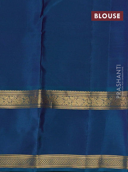 Kanchipuram silk saree purple and teal green with zari woven buttas and rettapet zari woven border