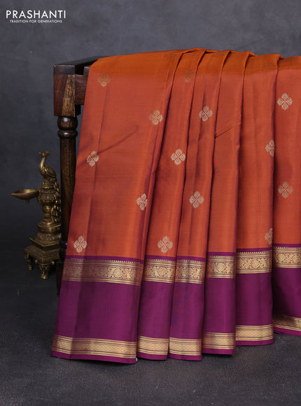Kanchipuram silk saree rust shade and wine shade with zari woven buttas and rettapet zari woven border