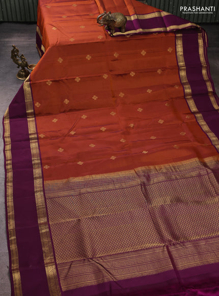 Kanchipuram silk saree rust shade and wine shade with zari woven buttas and rettapet zari woven border