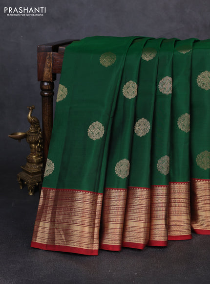 Kanchipuram silk saree green and maroon shade with zari woven buttas and zari woven border