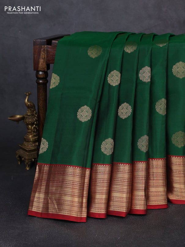 Kanchipuram silk saree green and maroon shade with zari woven buttas and zari woven border