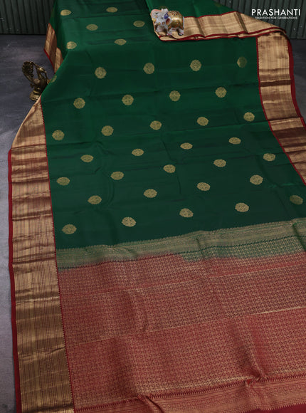 Kanchipuram silk saree green and maroon shade with zari woven buttas and zari woven border