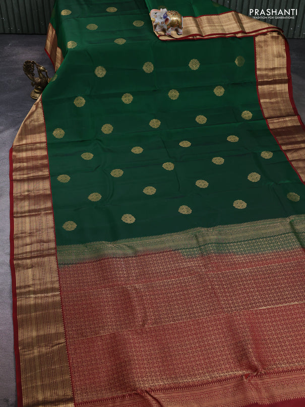 Kanchipuram silk saree green and maroon shade with zari woven buttas and zari woven border