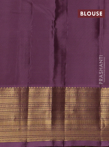 Kanchipuram silk saree rust shade and pastel purple with zari woven buttas and zari woven border