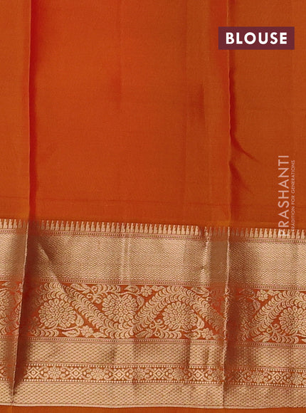 Kanchipuram silk saree pink and mustard yellow with allover zari woven buttas and rich zari woven border