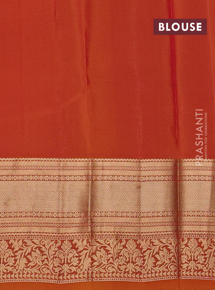 Kanchipuram silk saree purple and sunset orange with allover zari woven buttas and rich zari woven border
