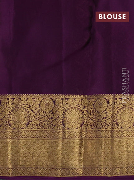 Kanchipuram silk saree mehendi green and purple with allover zari woven buttas and zari woven border