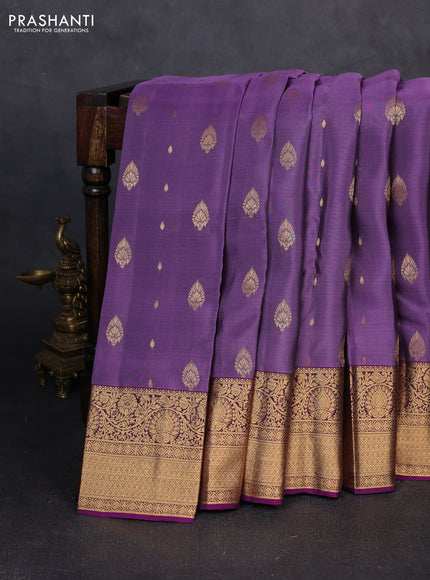 Kanchipuram silk saree pastel purple and purple with allover zari woven buttas and zari woven border