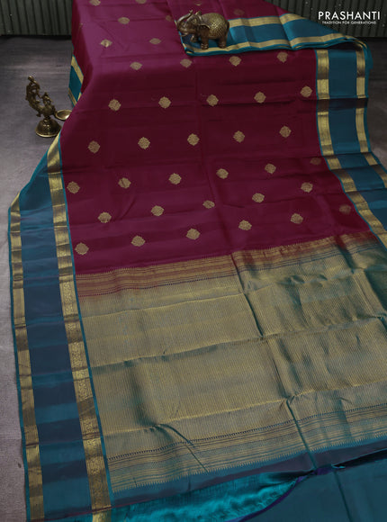 Kanchipuram silk saree maroon and peacock green with zari woven buttas and rettapet zari woven border