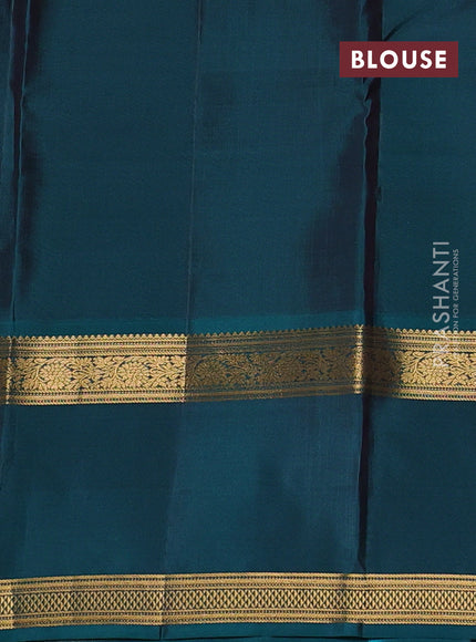 Kanchipuram silk saree maroon and peacock green with zari woven buttas and rettapet zari woven border
