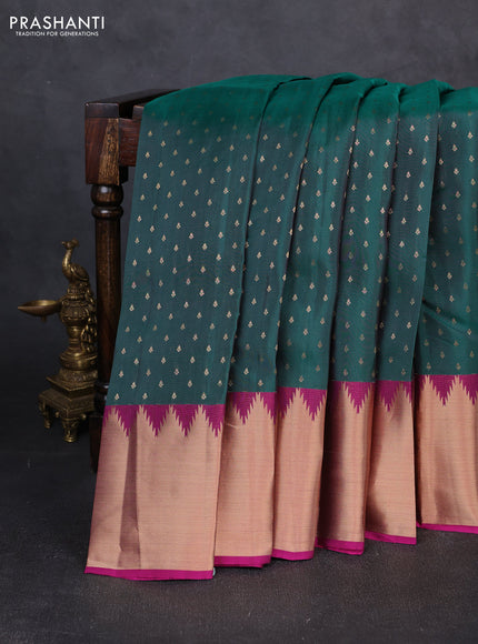 Kanchipuram silk saree green and magenta pink with allover zari woven 1000 buttas and temple design rich zari woven border