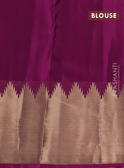 Kanchipuram silk saree green and magenta pink with allover zari woven 1000 buttas and temple design rich zari woven border