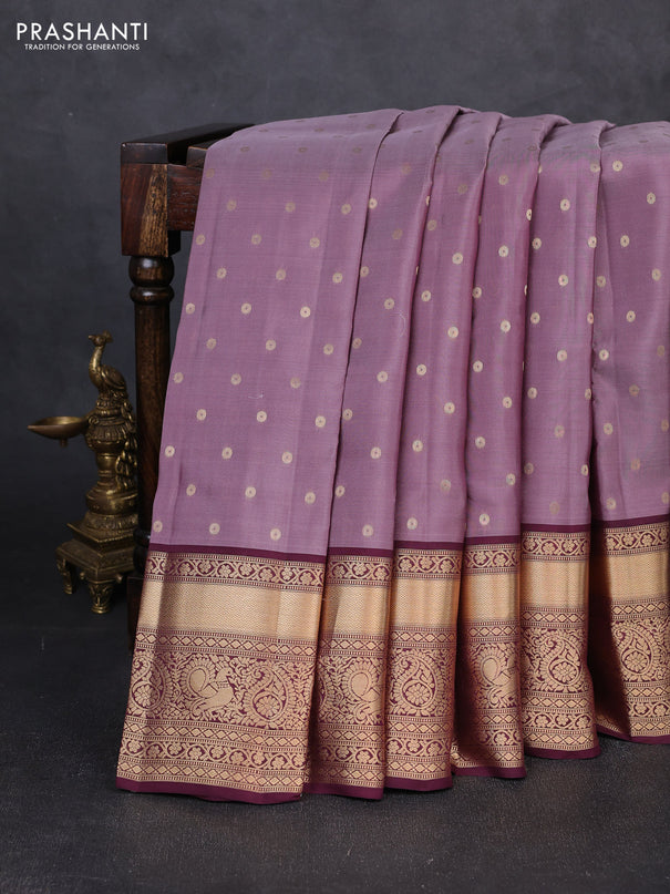 Kanchipuram silk saree rosy brown and coffee brown with allover zari woven 1000 buttas and long rich zari woven border