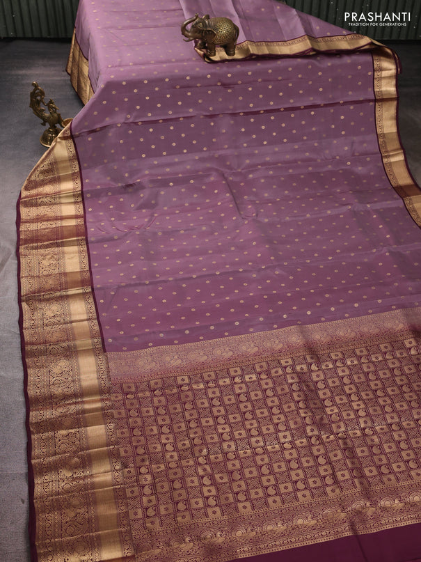 Kanchipuram silk saree rosy brown and coffee brown with allover zari woven 1000 buttas and long rich zari woven border