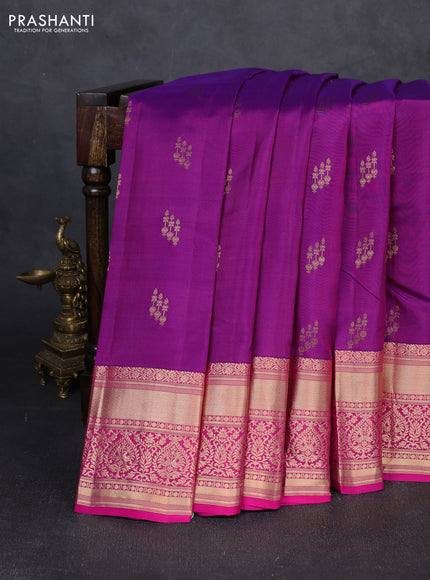 Kanchipuram silk saree purple and pink with zari woven buttas and rich zari woven border