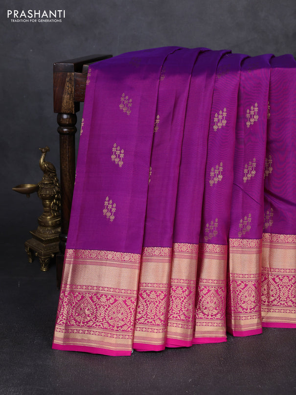 Kanchipuram silk saree purple and pink with zari woven buttas and rich zari woven border