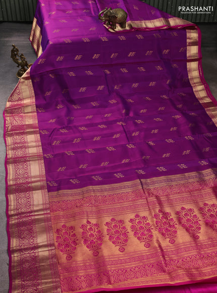 Kanchipuram silk saree purple and pink with zari woven buttas and rich zari woven border