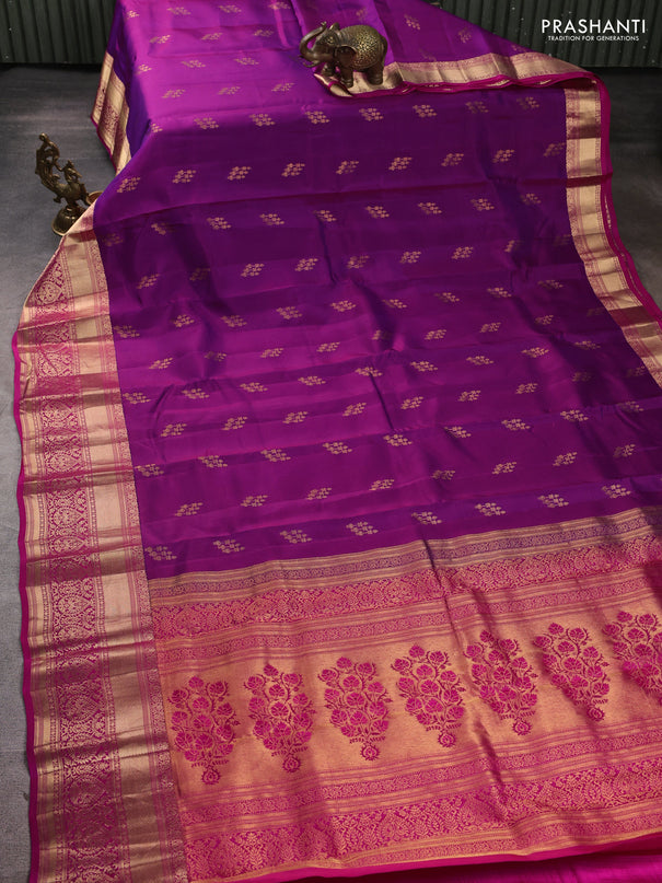 Kanchipuram silk saree purple and pink with zari woven buttas and rich zari woven border