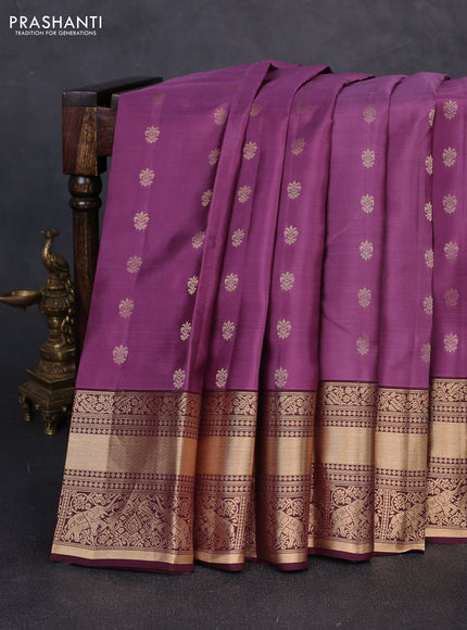 Kanchipuram silk saree onion pink and deep wine with allover zari woven buttas and rich zari woven border