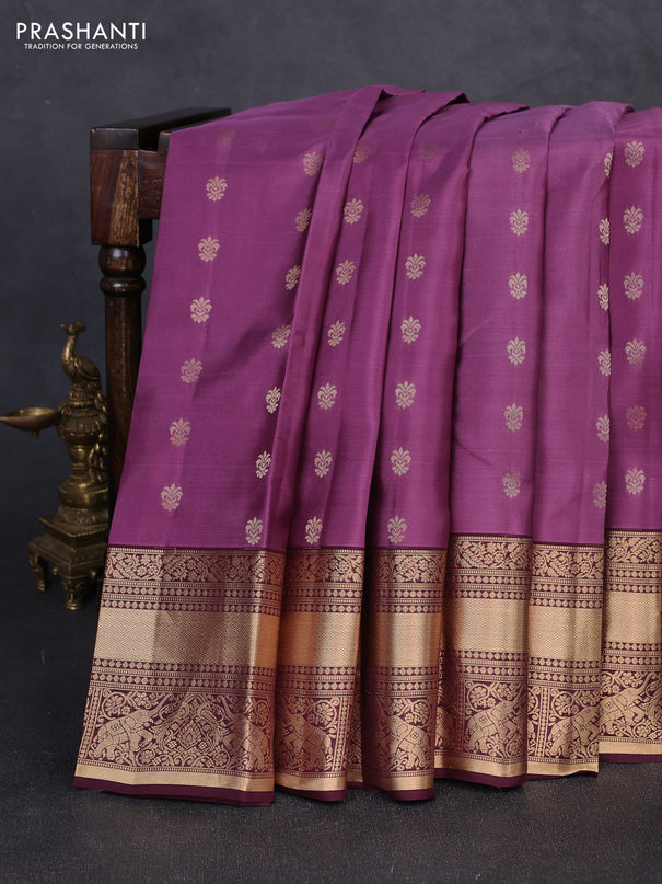 Kanchipuram silk saree onion pink and deep wine with allover zari woven buttas and rich zari woven border
