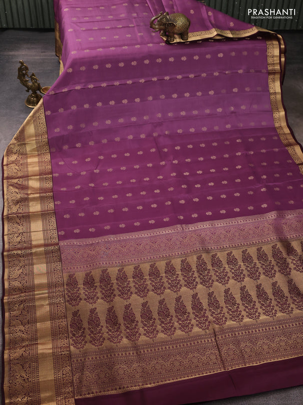 Kanchipuram silk saree onion pink and deep wine with allover zari woven buttas and rich zari woven border