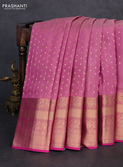 Kanchipuram silk saree mauve pink and pink with allover zari woven 1000 buttas and long rich zari woven border