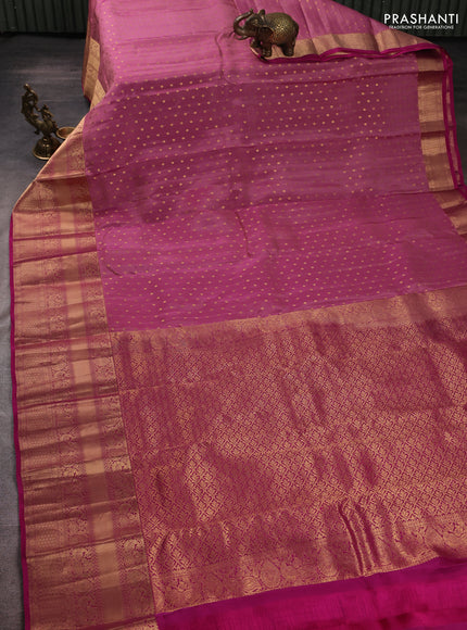 Kanchipuram silk saree mauve pink and pink with allover zari woven 1000 buttas and long rich zari woven border