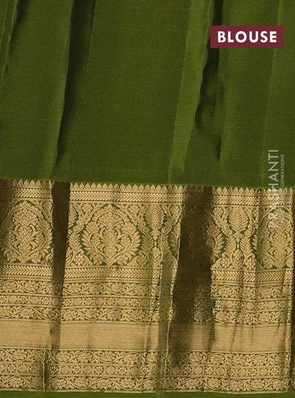Kanchipuram silk saree dark navy blue and mehendi green with allover zari woven buttas and long rich zari woven border