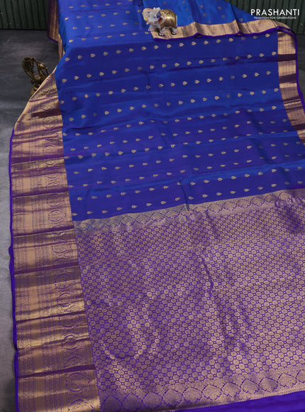 Kanchipuram silk saree dual shade of blue and violet with allover zari woven buttas and long rich zari woven border