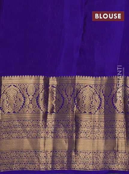 Kanchipuram silk saree dual shade of blue and violet with allover zari woven buttas and long rich zari woven border
