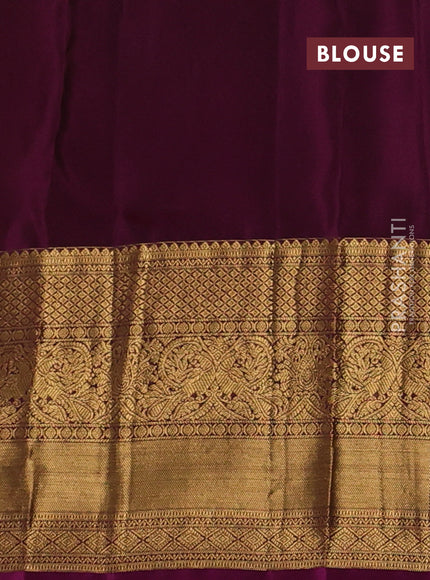 Kanchipuram silk saree peach shade and magenta pink with allover zari woven buttas and long rich zari woven border