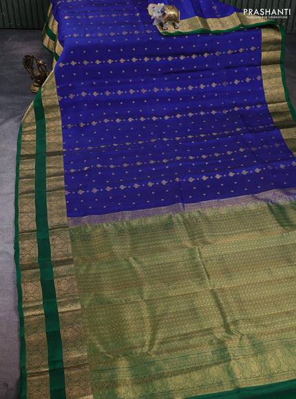 Kanchipuram silk saree blue and green with allover zari woven buttas and rettapet zari woven border
