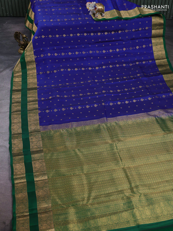 Kanchipuram silk saree blue and green with allover zari woven buttas and rettapet zari woven border