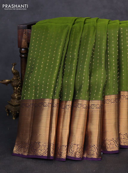Kanchipuram silk saree green and purple with allover zari woven 1000 buttas and long rich zari woven border