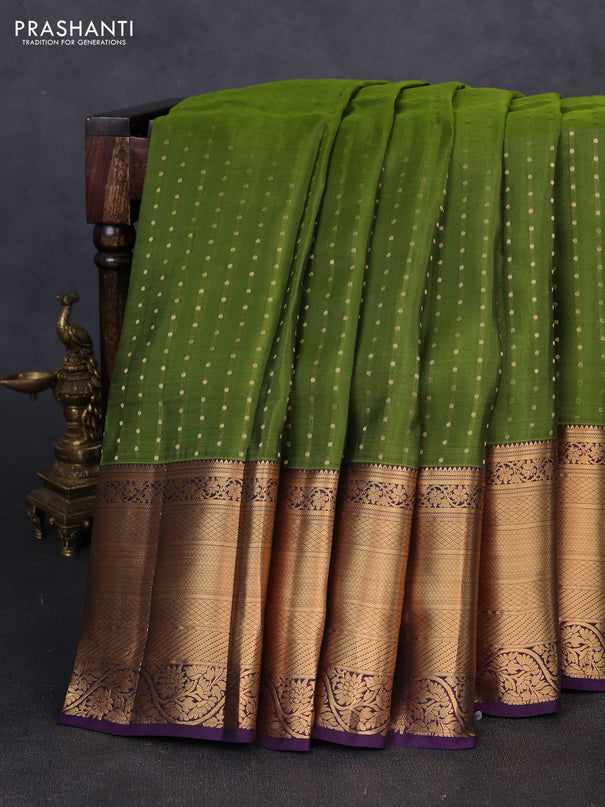 Kanchipuram silk saree green and purple with allover zari woven 1000 buttas and long rich zari woven border